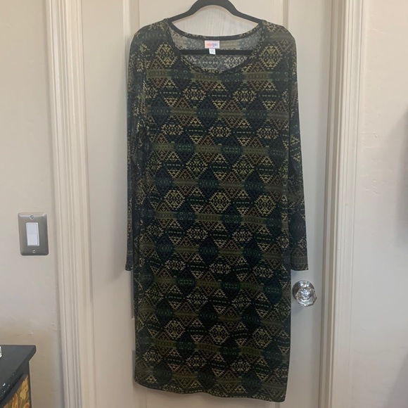 LulaRoe Debbie Green Black Geometric Sheath Dress - 2XL - Picture 5 of 8